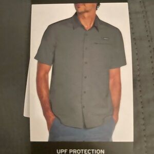 NWT Eddie Bauer Tech Shirt Gray Button Up 
UPF Protection Moisture Wicking XXL